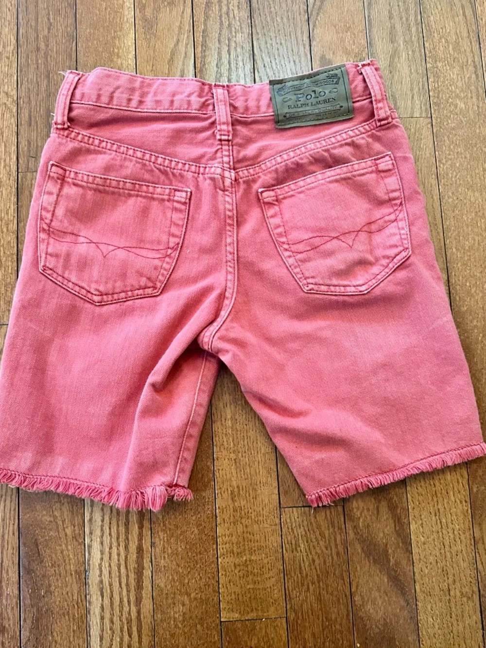 Polo Ralph Lauren Boys Red Denim Shorts Frayed Hem Casual Summer Size 10/12 - Picture 2 of 2